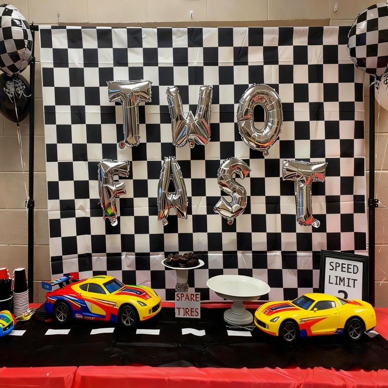 LYLYCTY Checkered Backdrop Cars Race Car Photo Backdrop for Birthday Party Decortaions Black and White Background for Photography 7x5ft - Image 2